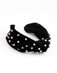 Black & White Velvet Pearl Embellished Headband - link has visual effect only