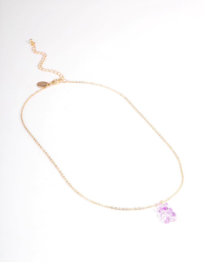 Gold Purple Plastic Candy Bear Necklace
