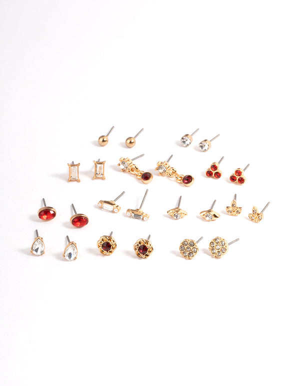 Gold Dainty Diamante Flower Earring 12-Pack