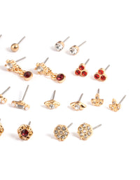 Gold Dainty Diamante Flower Earring 12-Pack - link has visual effect only