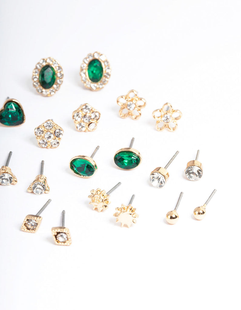 Gold Geometric Jewel Stud Earring 12-Pack