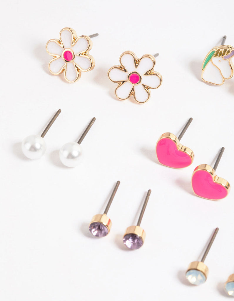 Gold Cute Unicorn Earrings 8-Pack