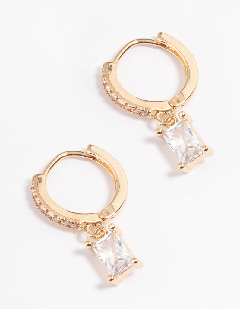 Gold Rectangle Cubic Zirconia Huggie Earrings