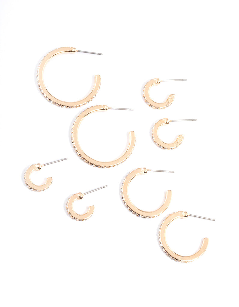 Gold Diamante Multi Size 4-Pack Hoop Earrings