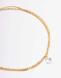 Gold Plated Stainless Steel Cubic Zirconia Drop Two Layer Bracelet - link has visual effect only