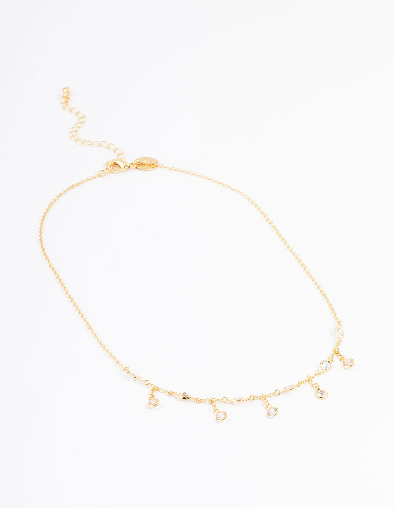 Gold Plated Cubic Zirconia Dainty Chain Drop Necklace