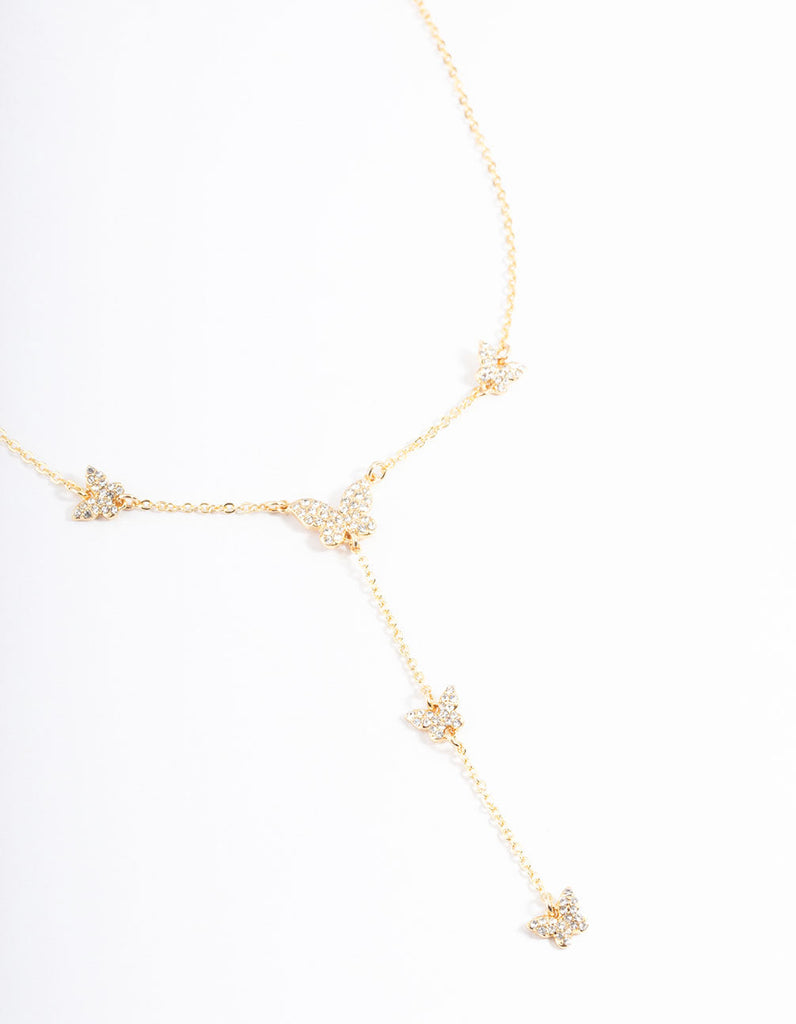 Gold Plated Diamante Butterfly Necklace