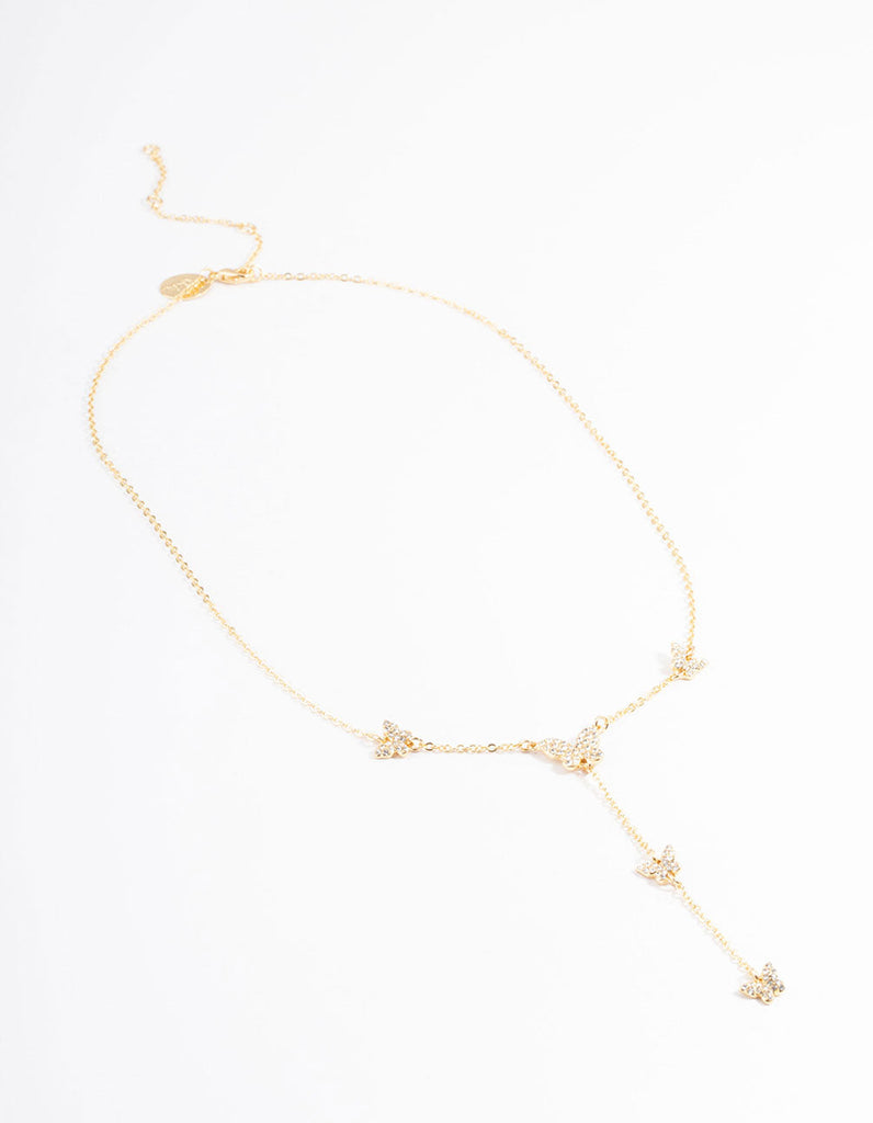 Gold Plated Diamante Butterfly Necklace