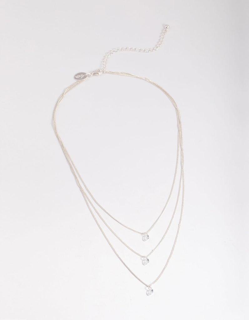 Silver Classic Diamante Layered Necklace