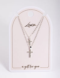 Silver Diamante Cross Layered Necklace - link has visual effect only