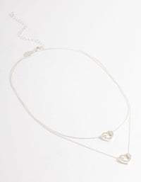Silver Double Diamante Open Heart Necklace - link has visual effect only