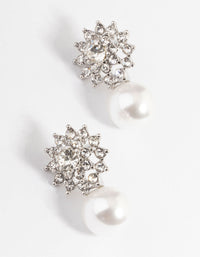 Rhodium Diamante Swirl Pearl Stud Earrings - link has visual effect only