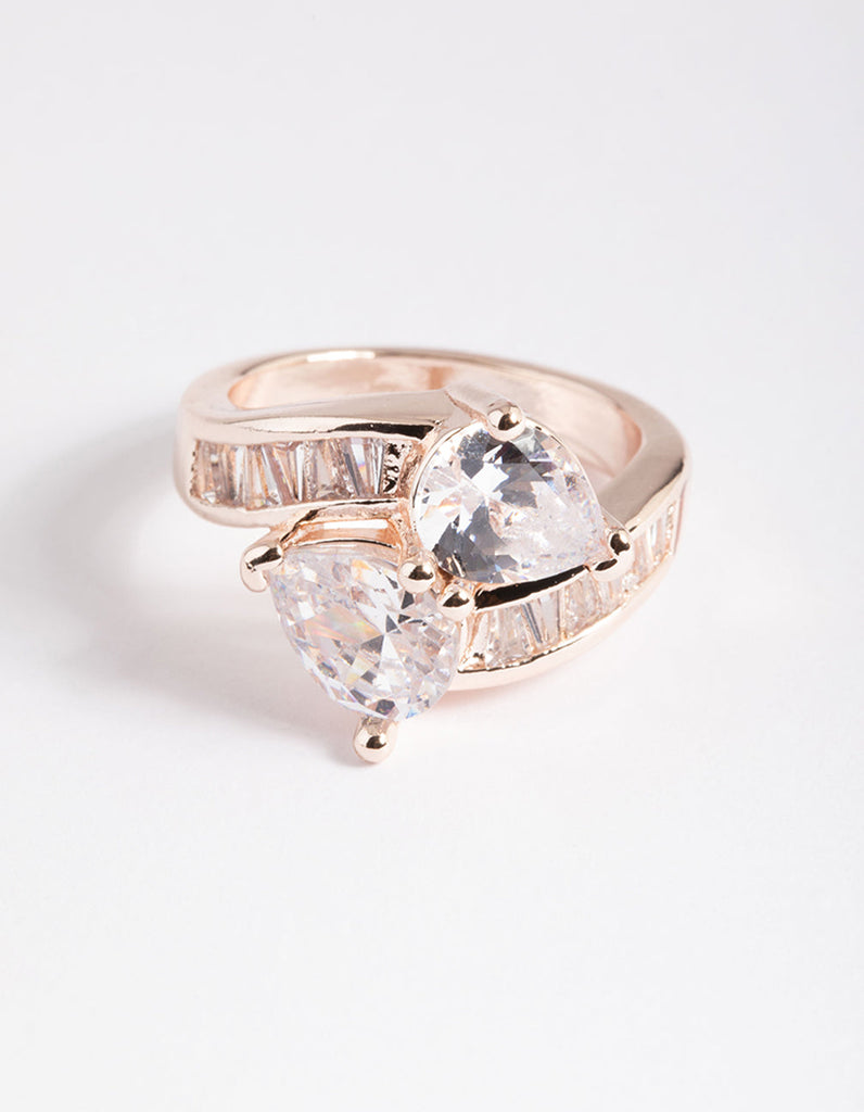 Rose Gold Cubic Zirconia Pear Crossover Ring