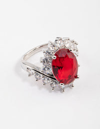 Rhodium Cubic Zirconia Vintage Red Oval Ring - link has visual effect only