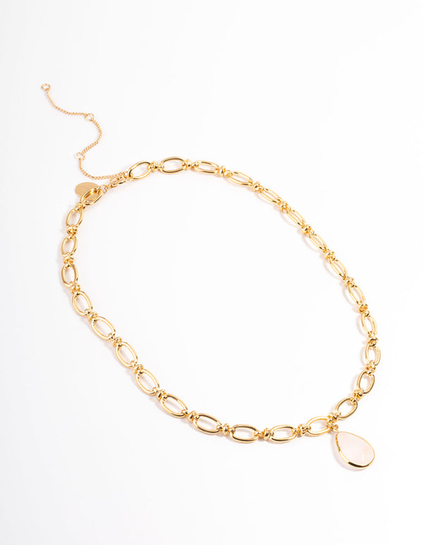 Gold Plated Rose Quartz Oval Link Chain Necklace