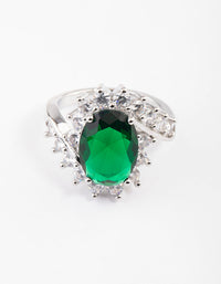 Rhodium Cubic Zirconia Vintage Green Oval Ring - link has visual effect only
