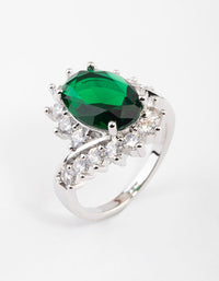 Rhodium Cubic Zirconia Vintage Green Oval Ring - link has visual effect only