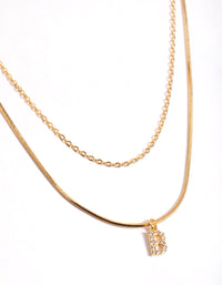 Letter B Gold Plated Layered Diamante Initial Necklace - link has visual effect only