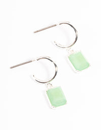 Silver Plated Green Aventurine Mini Charm Hoop Earrings - link has visual effect only