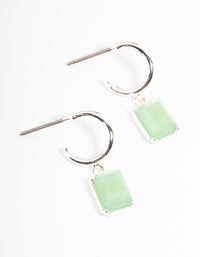 Silver Plated Green Aventurine Mini Charm Hoop Earrings - link has visual effect only