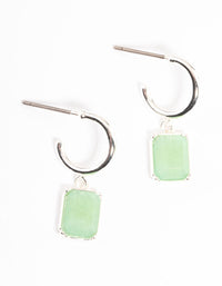 Silver Plated Green Aventurine Mini Charm Hoop Earrings - link has visual effect only