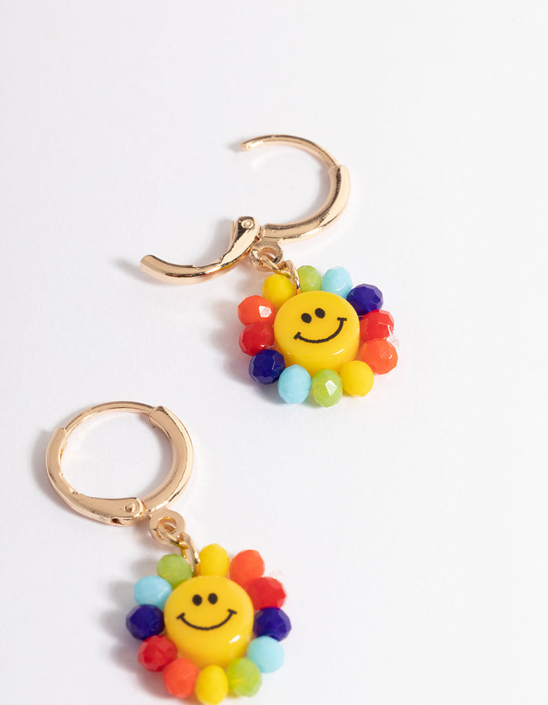 Gold Rainbow Smiley Huggie Earrings
