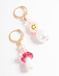 Pink Smile & Mushroom Earrings - link has visual effect only