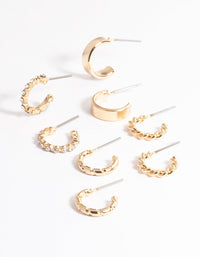 Gold Diamante & Plain Hoop Earrings 4-Pack - link has visual effect only