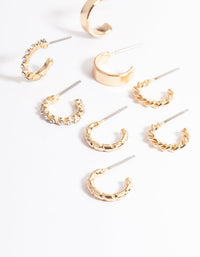 Gold Diamante & Plain Hoop Earrings 4-Pack - link has visual effect only