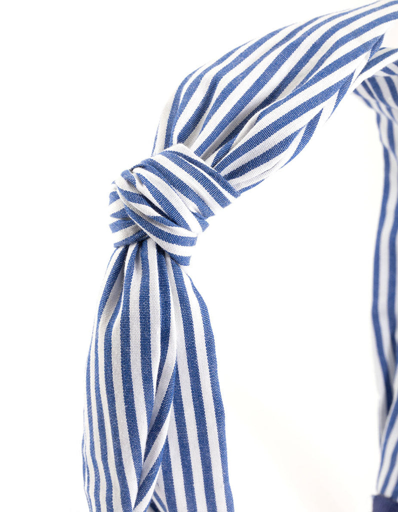 Blue Fabric Bow Stripe Wide Headband