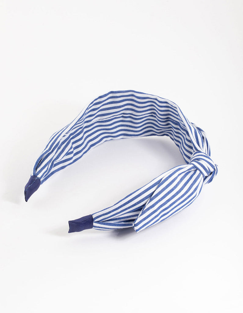 Blue Fabric Bow Stripe Wide Headband