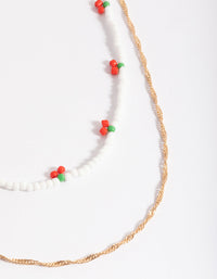 Gold Cherry White Bead 2-Row Necklace - link has visual effect only