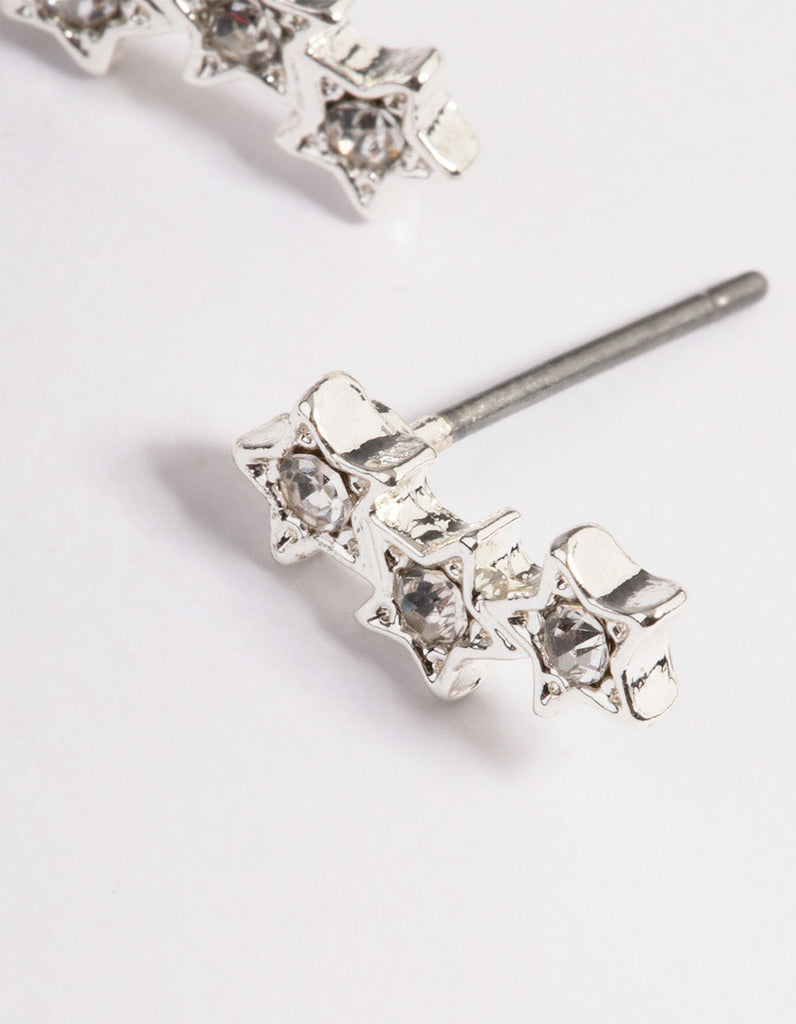 Silver Star Crawler Stud Earrings