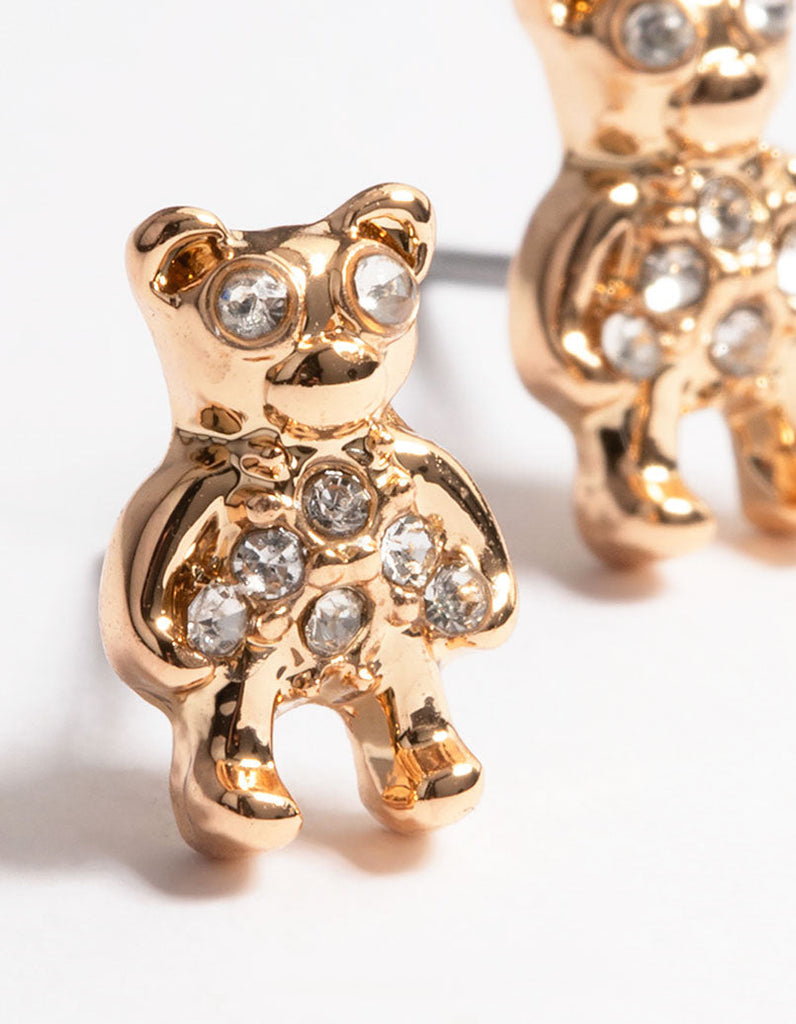 Gold Diamante Teddy Stud Earrings