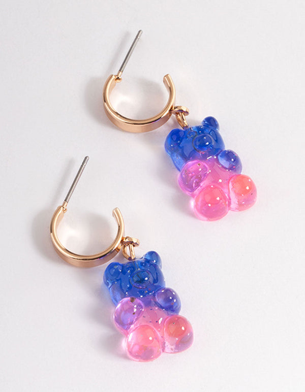 Purple Ombre Candy Bear Huggie Earrings