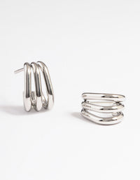 Rhodium Surgical Steel Triple Illusion Hoop Earrings - link has visual effect only