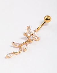 Gold Plated Surgical Steel Cubic Zirconia Flower Drop Belly Ring - link has visual effect only