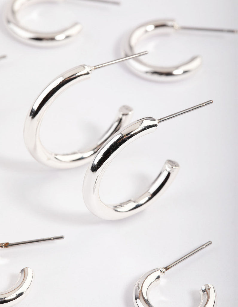 Silver Basic Round Hoop Earrings 4-Pack