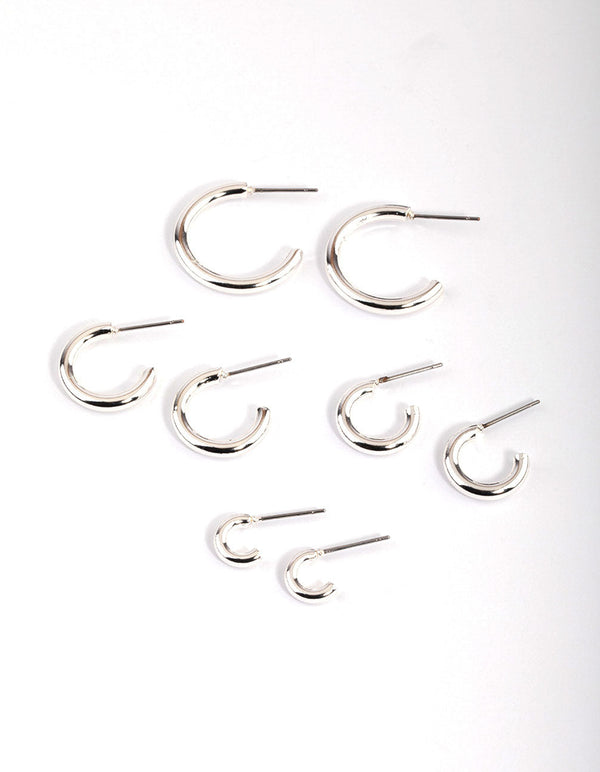 Silver Basic Round Hoop Earrings 4-Pack