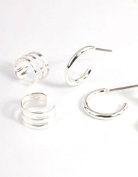 Silver Pearl & Triple Row Cuff Earrings 4-Pack - link has visual effect only