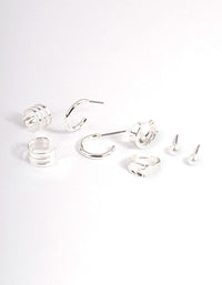 Silver Pearl & Triple Row Cuff Earrings 4-Pack - link has visual effect only