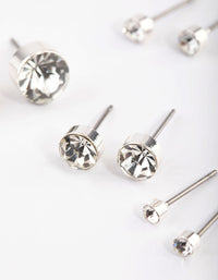 Silver Diamante Stud Earrings 4-Pack - link has visual effect only