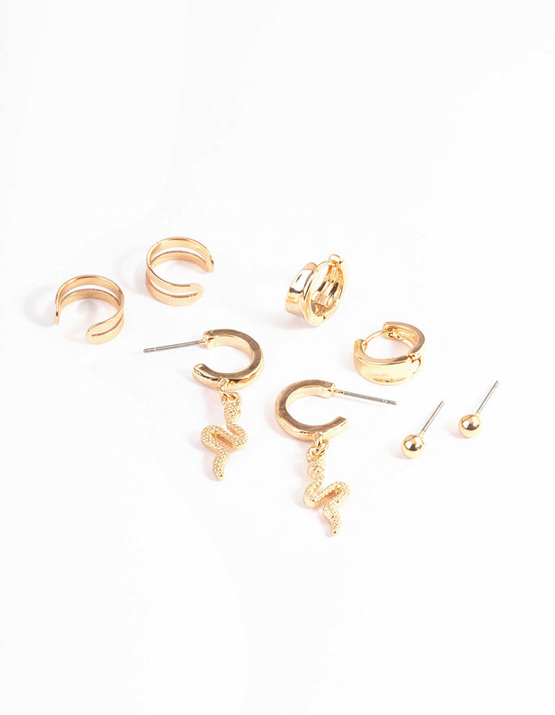 Gold Snake Cupchain Hoop Earrings 4-Pack