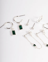 Green Diamante Baguette Earrings 4-Pack - link has visual effect only