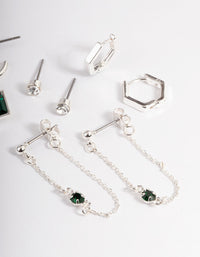 Green Diamante Baguette Earrings 4-Pack - link has visual effect only