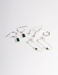 Green Diamante Baguette Earrings 4-Pack - link has visual effect only