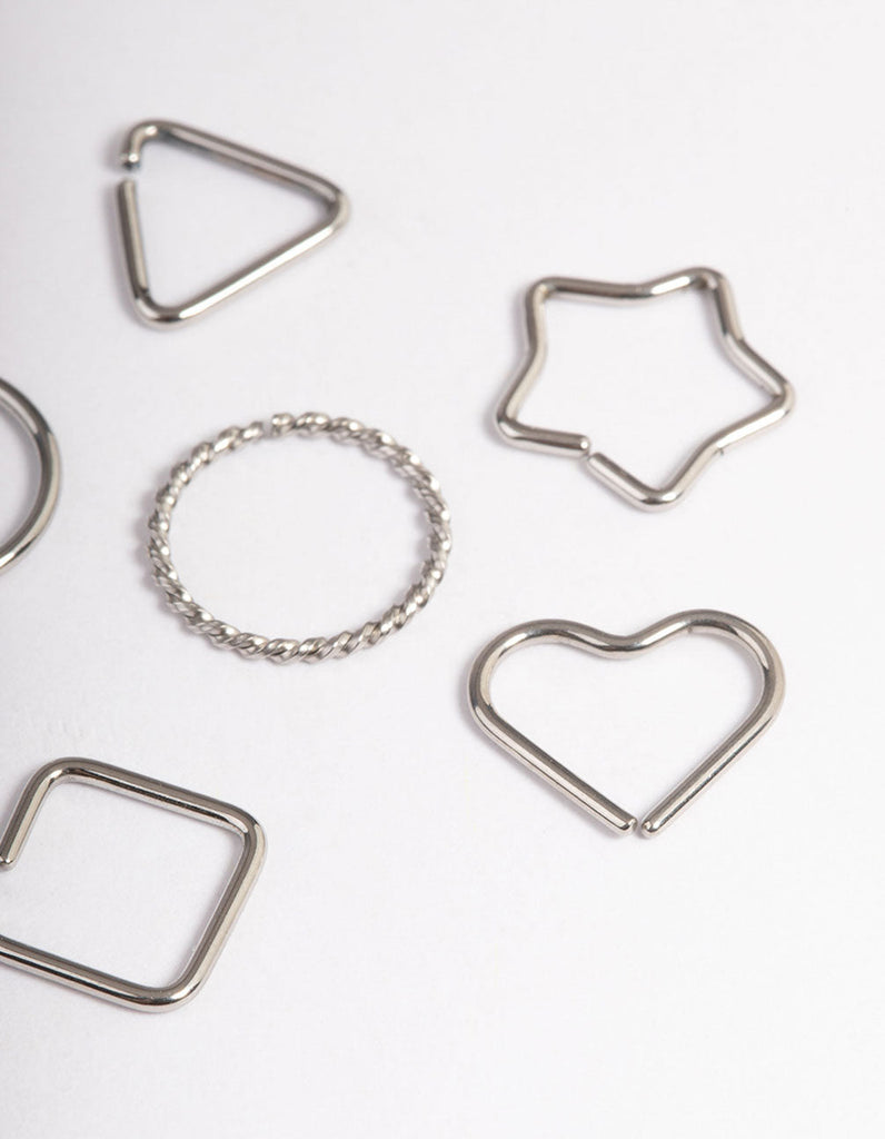 Surgical Steel Geometric Rings Nose Stud 6-Pack