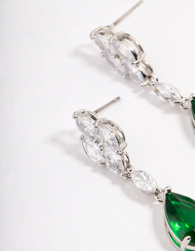 Rhodium Green Pear Drop Diamond Earrings