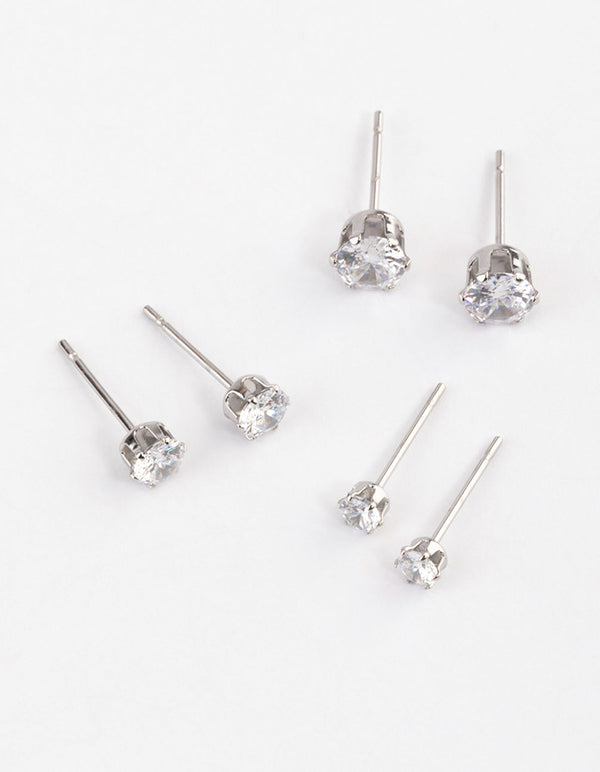 Waterproof Stainless Steel Cubic Zirconia Stud Earrings Pack