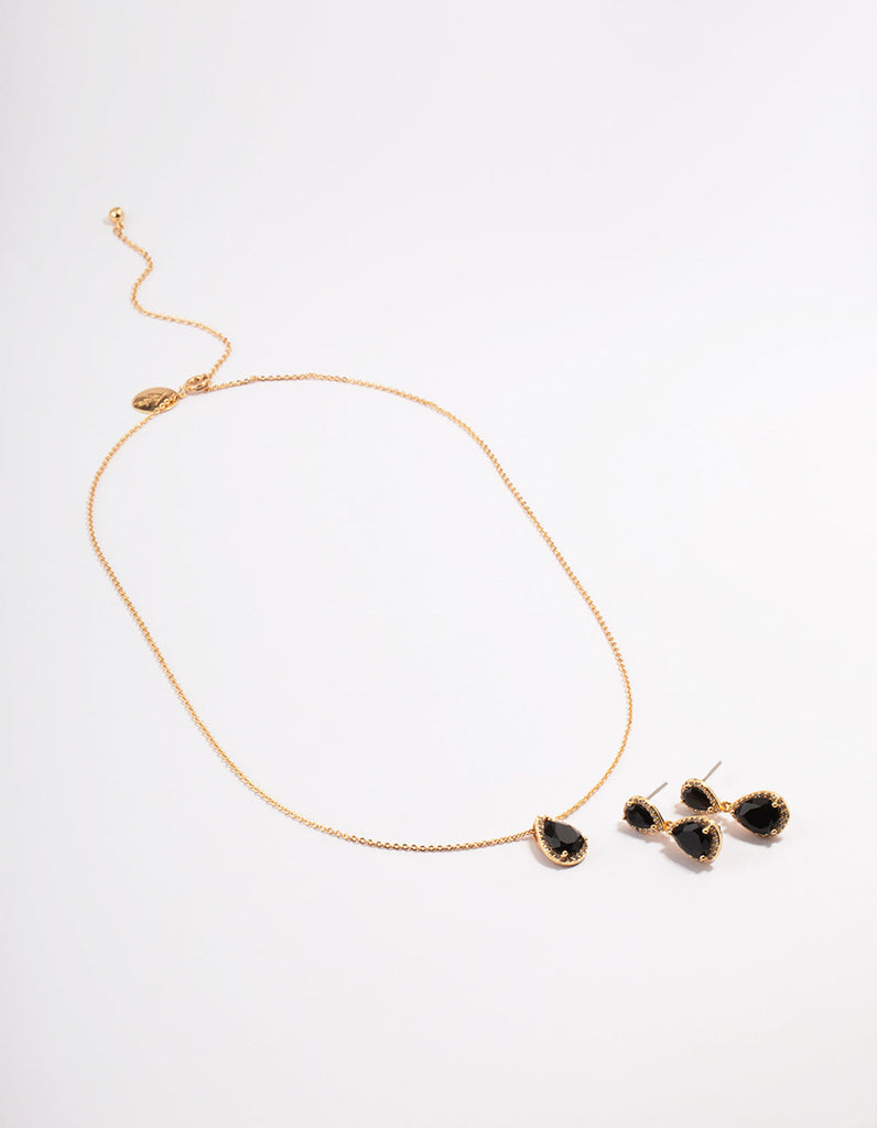 Gold Bulk Double Teardrop Necklace & Earrings Set